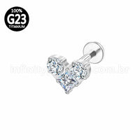 Piercing Labret Titânio Coração Zircônia Cravejada