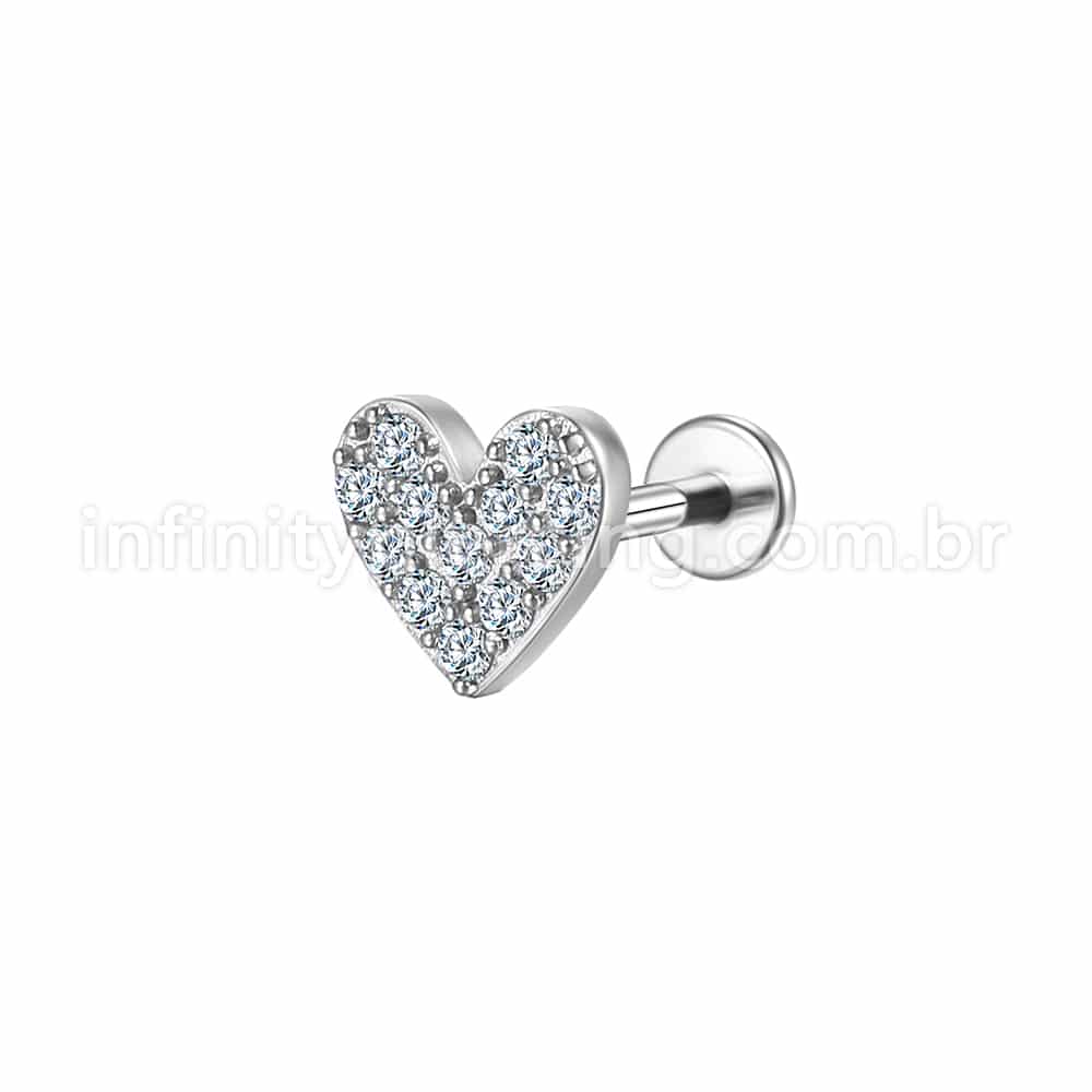 Piercing Labret Aço Cirúrgico Coração Zircônia Cravejada