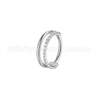 Piercing Argola Segmento Articulado Aço Cirúrgico Vazado 1 Fileira Zircônia Cravejada