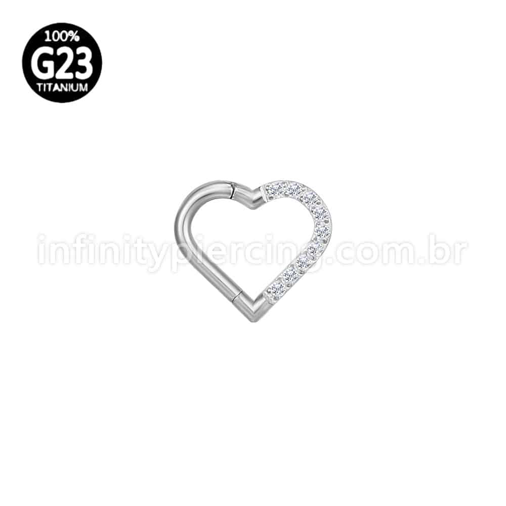Piercing Coração Titânio Segmento Articulado Zircônia Cravejada