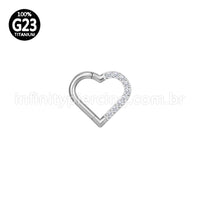 Piercing Coração Titânio Segmento Articulado Zircônia Cravejada