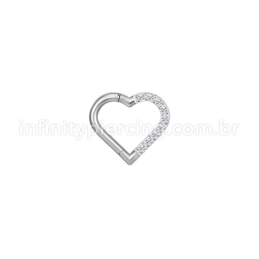 Piercing Argola Aço Cirúrgico Coração/Zircônia Cravejada