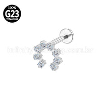 Piercing Labret Titânio Ferradura Zircônia Cravejada