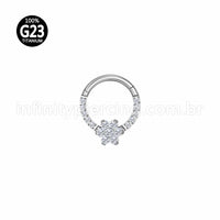 Piercing Argola Titânio Segmento Articulado Flor Zircônia Cravejada