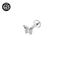 Piercing Labret Titânio Borboleta Zircônia Cravejada