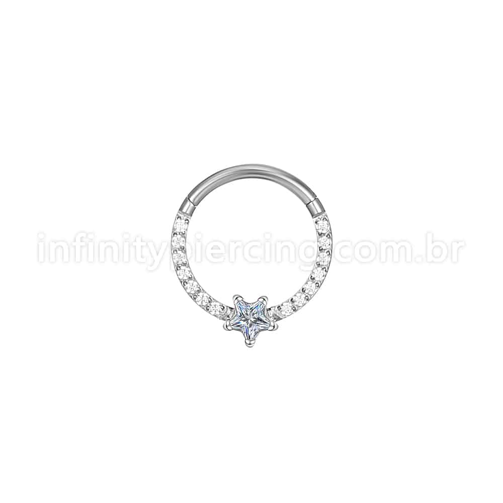Piercing Argola Aço Cirúrgico Zircônia Cravejada Estrela