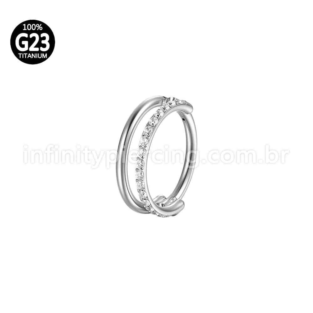 Piercing Argola Segmento Articulado Titânio Vazado 1 Fileira Zircônia Cravejada