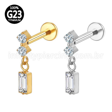 Piercing Labret Titânio Zircônia Cravejada Com Pingente Quadrado
