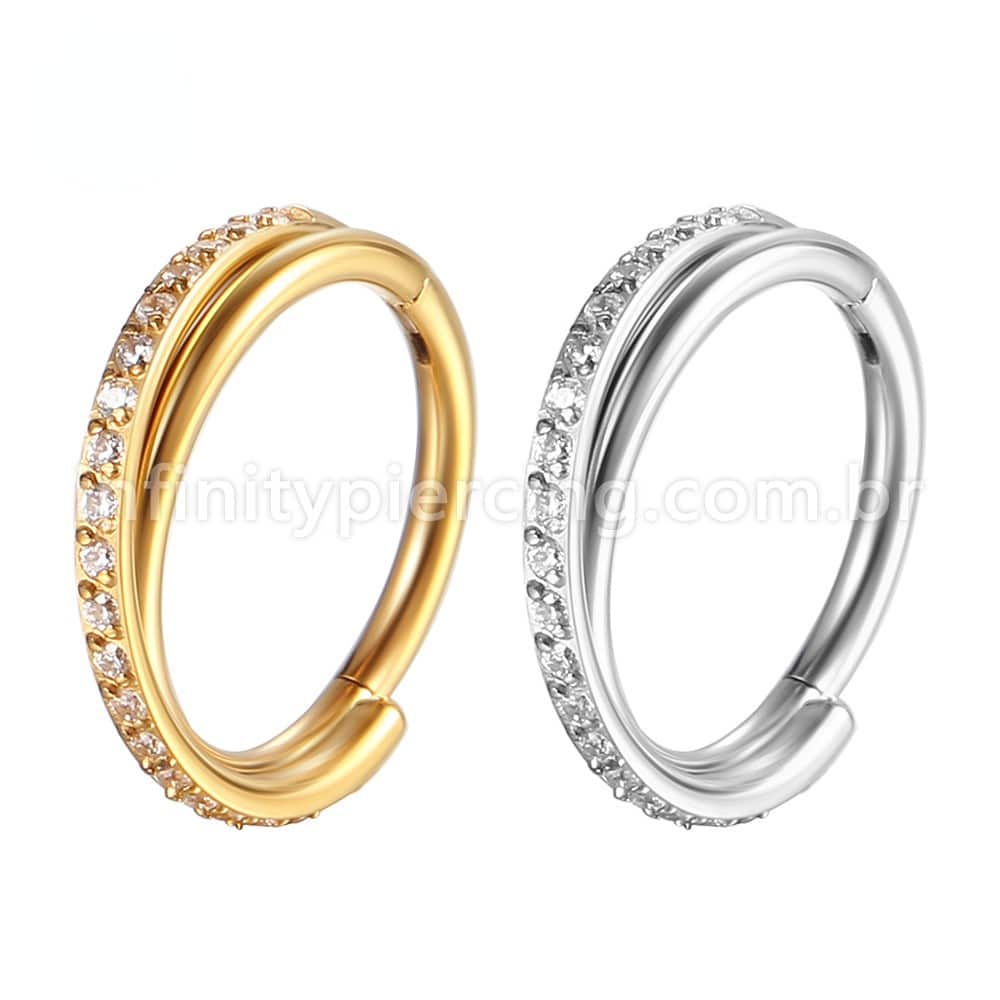 Piercing Argola Aço Cirúrgico Segmento Articulado Transpassada Zircônia
