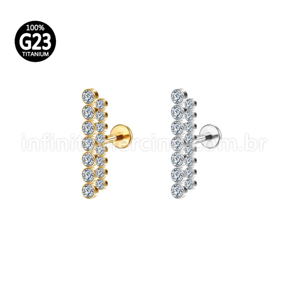 Piercing Labret Titânio Dupla Fileira Zircônia Grande