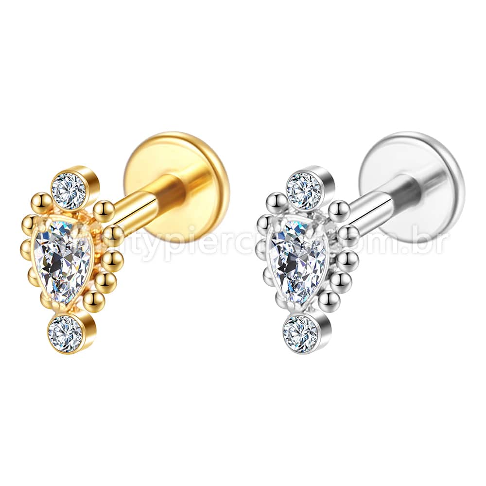 Piercing Labret Aço Cirúgico Indiano Zircônia Cravada