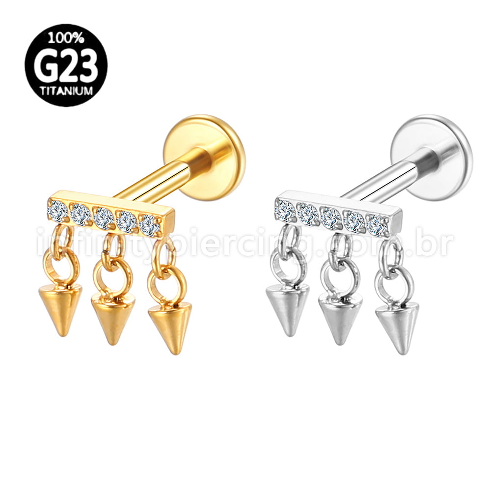 Piercing Labret Titânio Barra Com Pingentes Spike