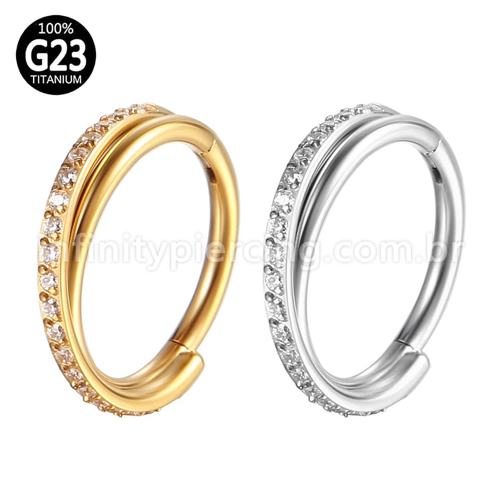 Piercing Argola Titânio Segmento Articulado Transpassada Zircônia