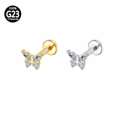 Piercing Labret Titânio Borboleta Zircônia Cravejada