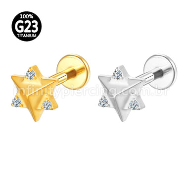 Piercing Labret Titânio Estrela Pedra Zircônia
