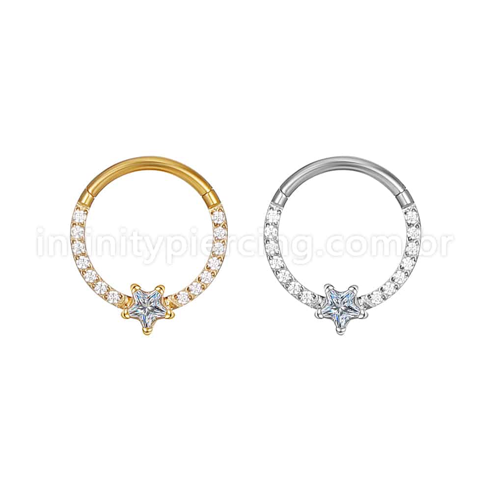 Piercing Argola Aço Cirúrgico Zircônia Cravejada Estrela