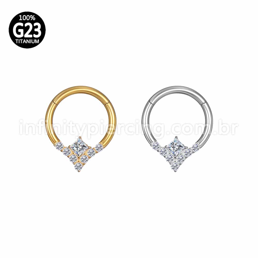Piercing Argola Titânio Segmento Articulado Zircônia Cravejada