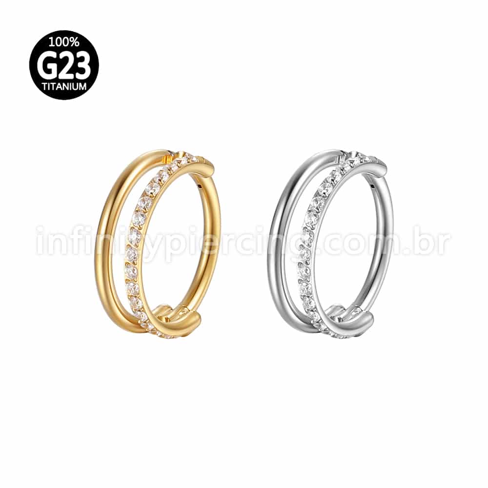 Piercing Argola Segmento Articulado Titânio Vazado 1 Fileira Zircônia Cravejada