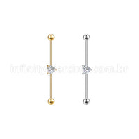 Piercing Transversal Aço Cirurgico Zircônia Coração