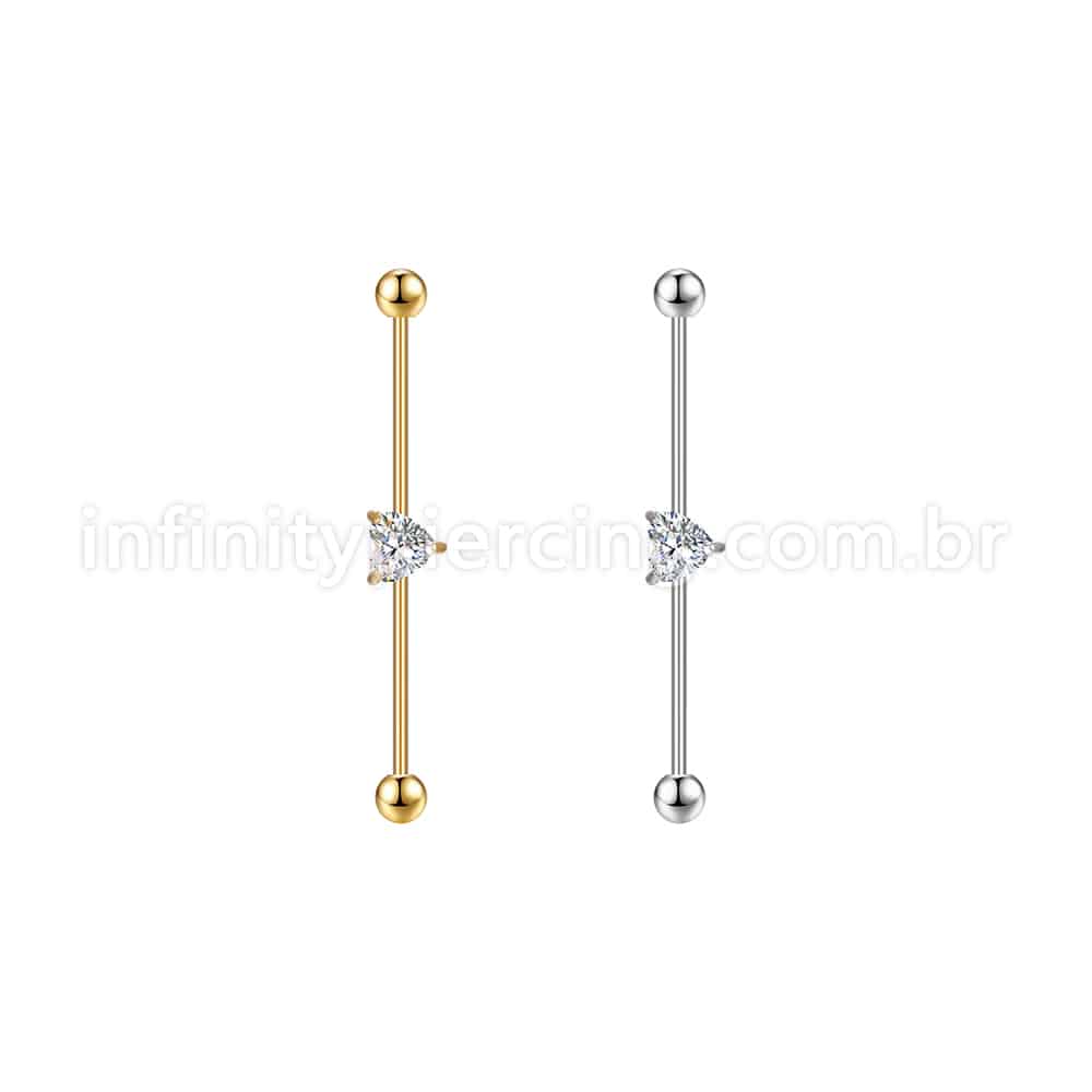 Piercing Transversal Aço Cirurgico Zircônia Coração