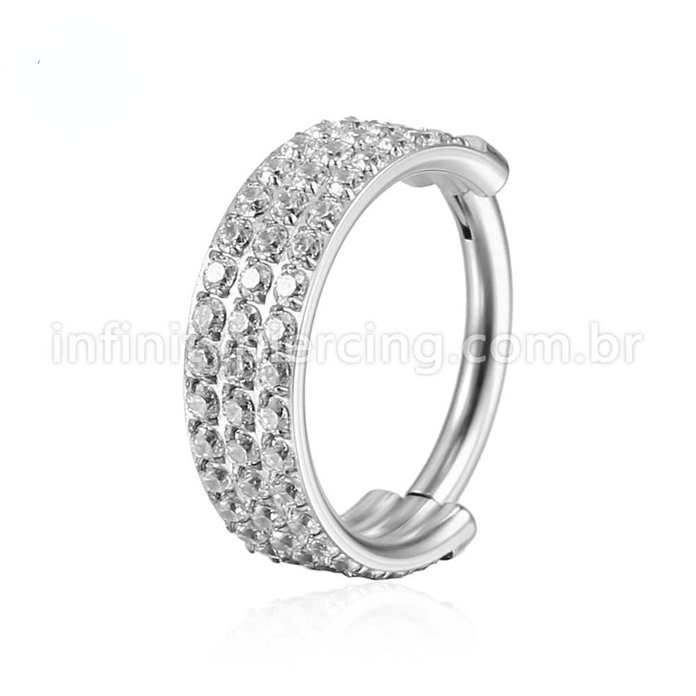 Piercing Argola Segmento Articulado Aço Cirurgico Zircônia 3 Fileiras