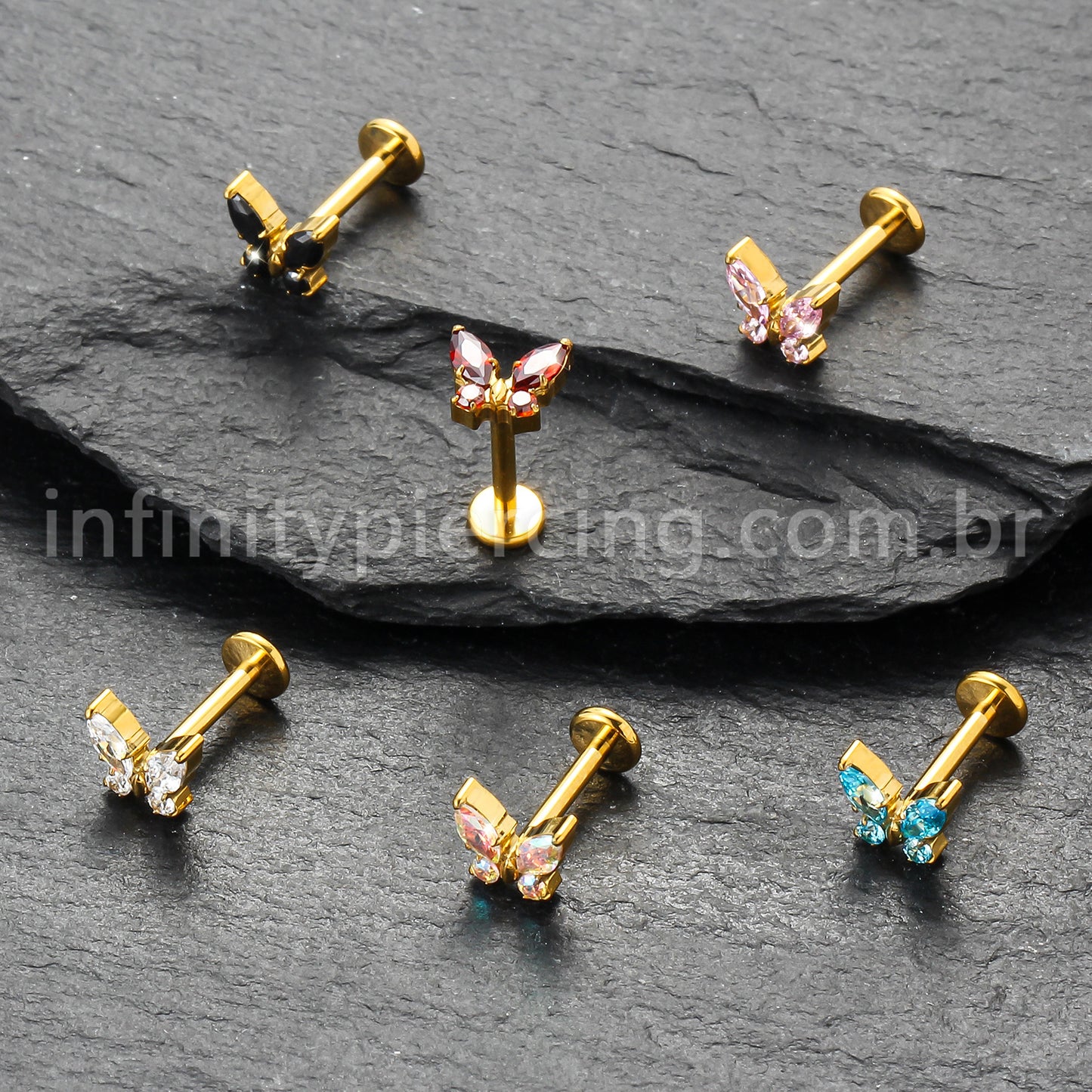 Piercing Labret Titânio Borboleta Zircônia