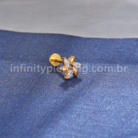 Piercing Labret Titânio Flor 3 Zircônias
