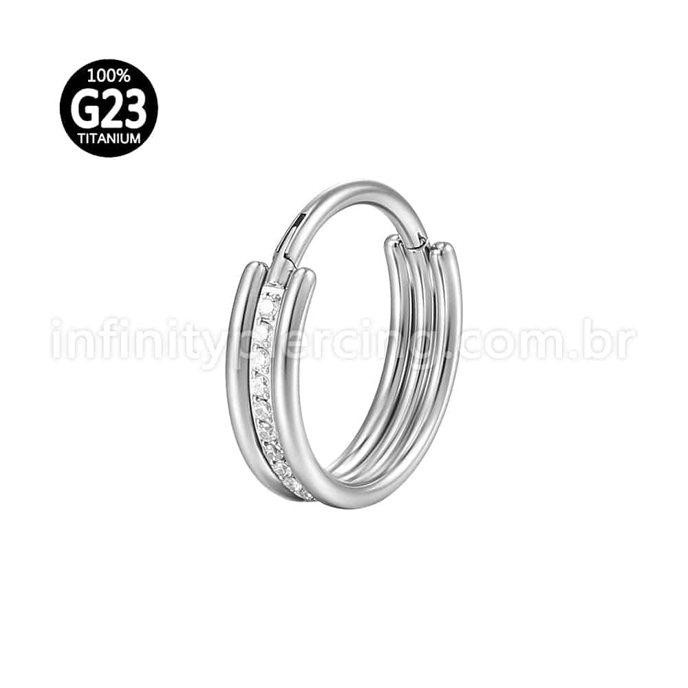 Piercing Argola Titânio Segmento Articulado Lisa/Zircônia Cravejada