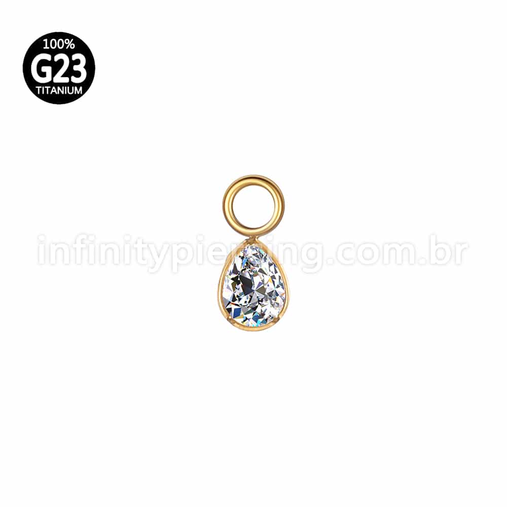 Pingente Para Piercing Titânio Gota Zircônia Cravejada