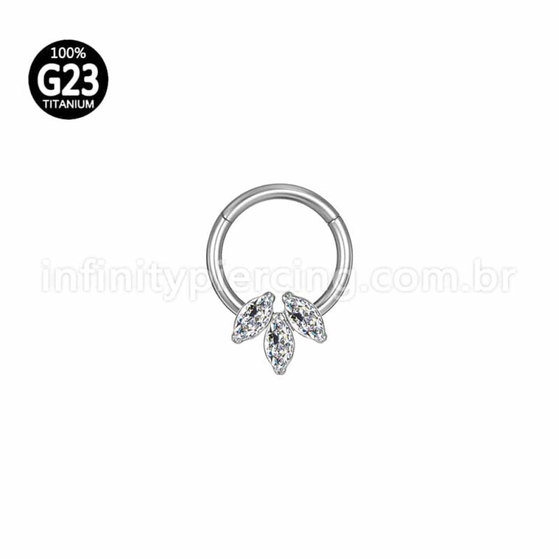 Piercing Argola Titânio Segmento Articulado 3 Zircônias Cravejada
