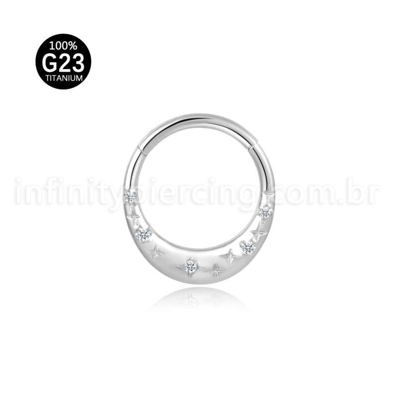 Piercing Argola Titânio Segmento Articulado Zircônia Detalhes Estrelas