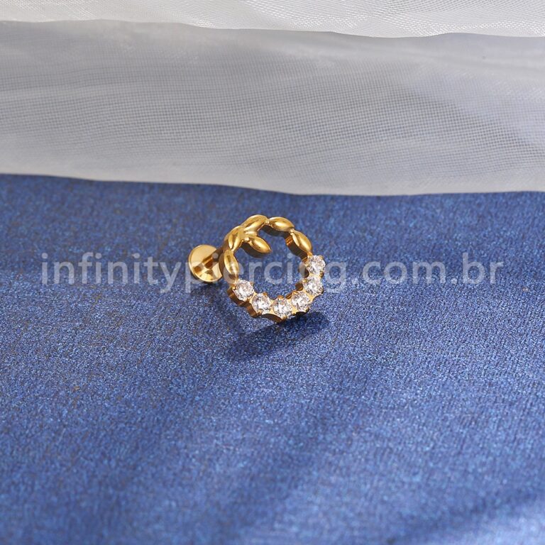 Piercing Labret Titânio Redonda 6 Zircônias