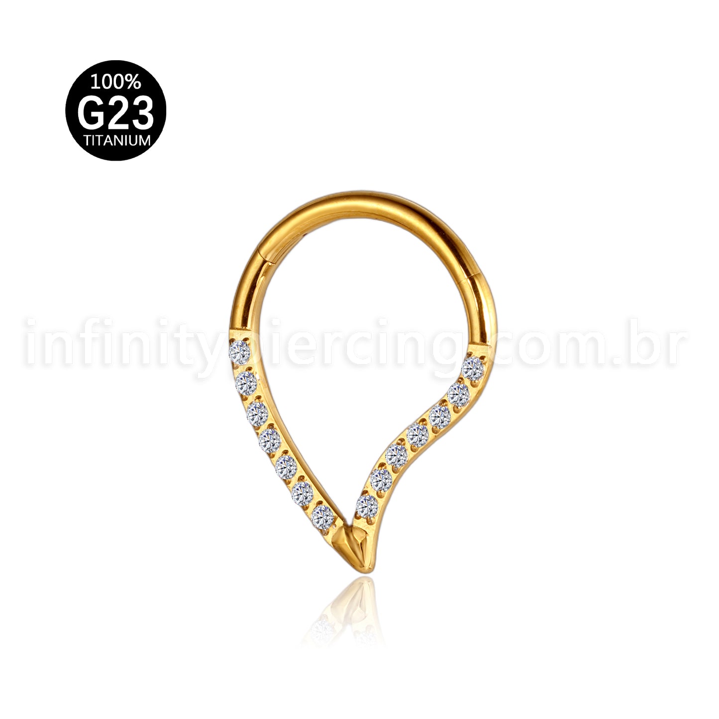 Piercing Argola Gota Titânio Segmento Articulado Zircônia Cravejada