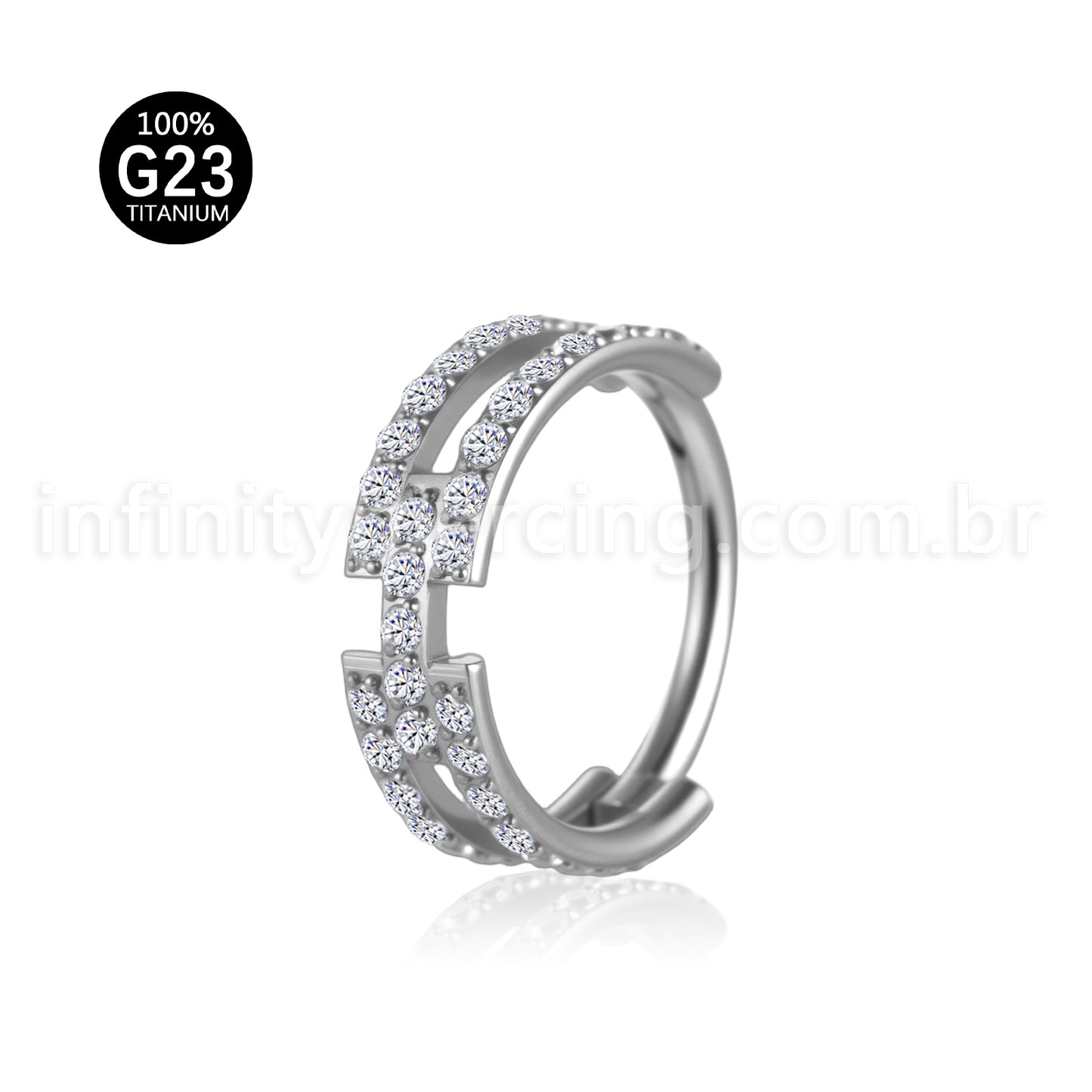 Piercing Argola Titânio Segmento Articulado Zircônia Cravejada 2 Fileiras