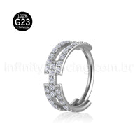 Piercing Argola Titânio Segmento Articulado Zircônia Cravejada 2 Fileiras