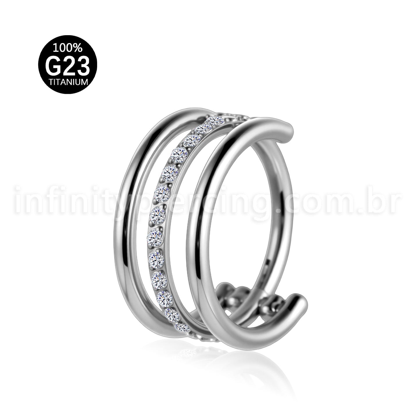 Piercing Argola Titânio Segmento Articulado 1 Fileira Zircônia / 2 Fileiras Lisas