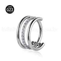 Piercing Argola Titânio Segmento Articulado 1 Fileira Zircônia / 2 Fileiras Lisas