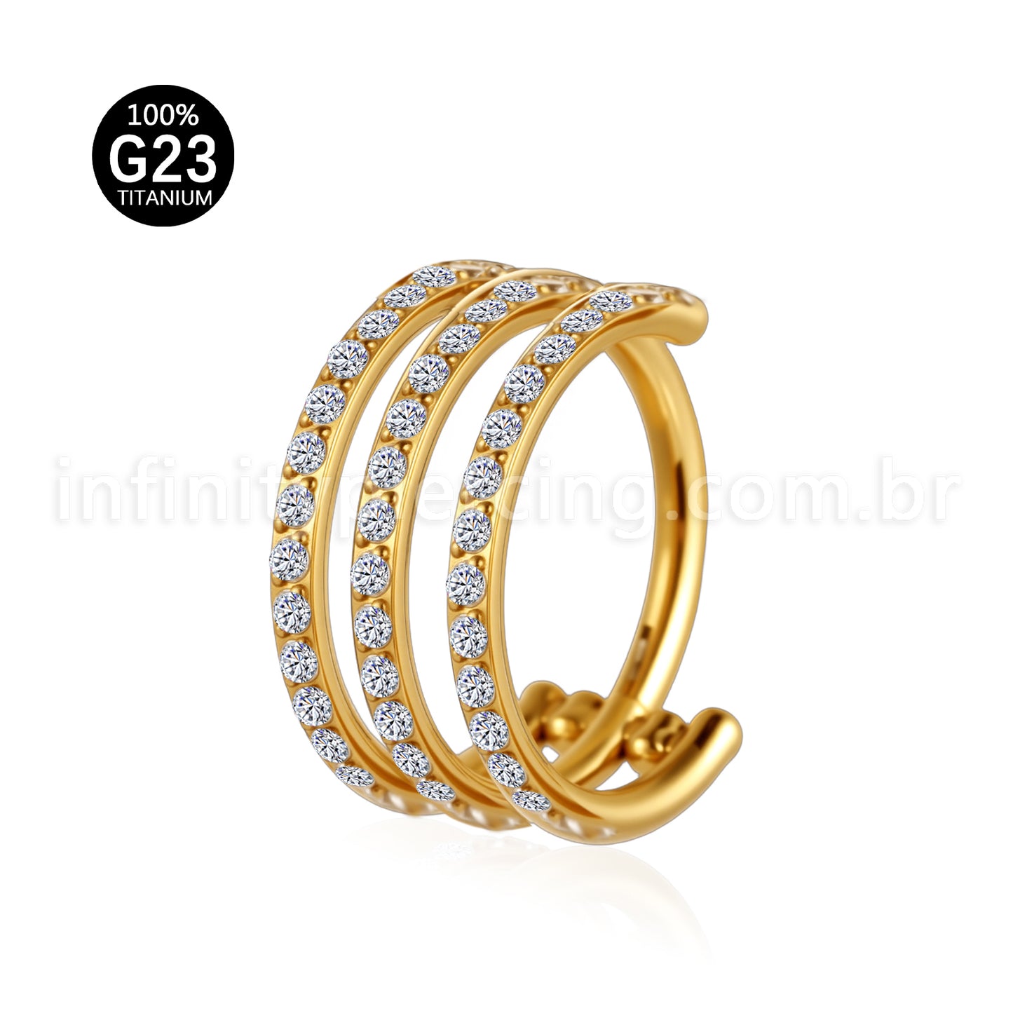 Piercing Argola Três Fileira Titânio Segmento Articulado Zircônia Cravejada