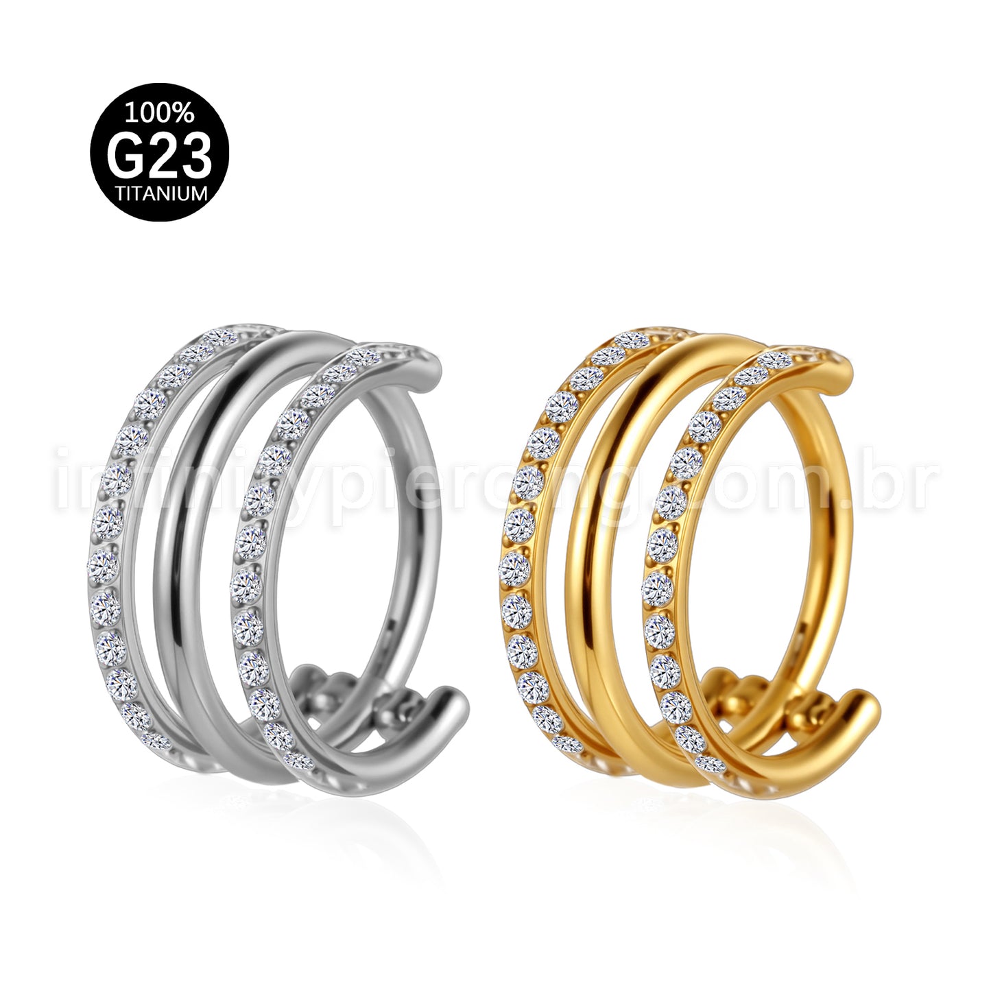 Piercing Argola Titânio Segmento Articulado 1 Fileira Lisa / 2 fileiras Zircônia