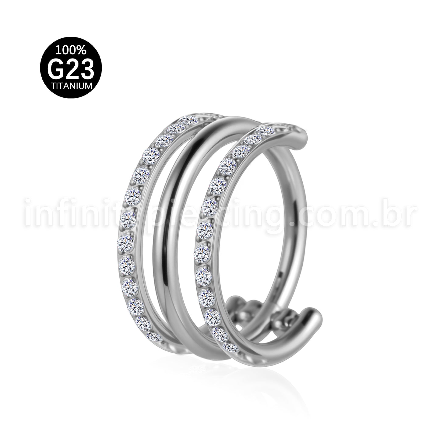 Piercing Argola Titânio Segmento Articulado 1 Fileira Lisa / 2 fileiras Zircônia