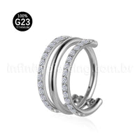 Piercing Argola Titânio Segmento Articulado 1 Fileira Lisa / 2 fileiras Zircônia
