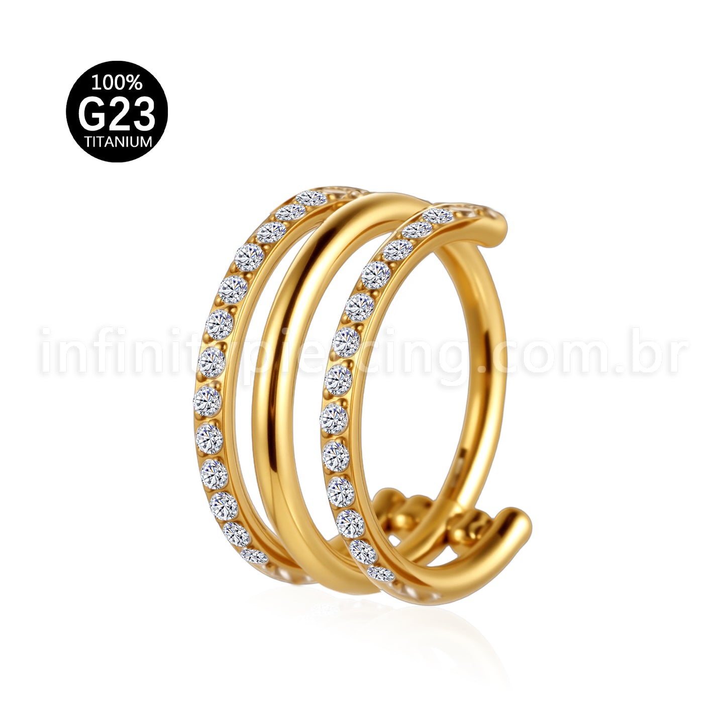 Piercing Argola Titânio Segmento Articulado 1 Fileira Lisa / 2 fileiras Zircônia