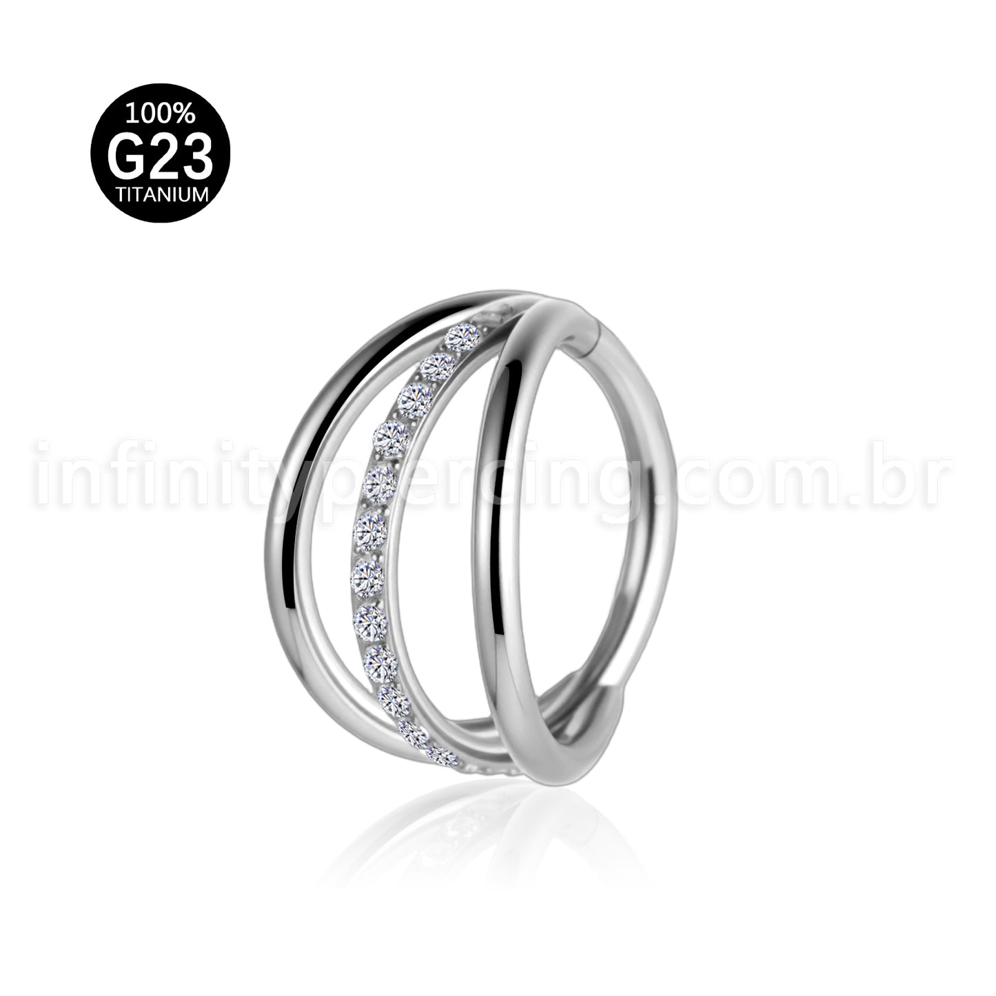 Piercing Argola Três Fileira Titânio Segmento Articulado 1 Fileira Zircônia Cravejada