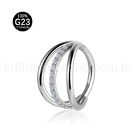 Piercing Argola Três Fileira Titânio Segmento Articulado 1 Fileira Zircônia Cravejada