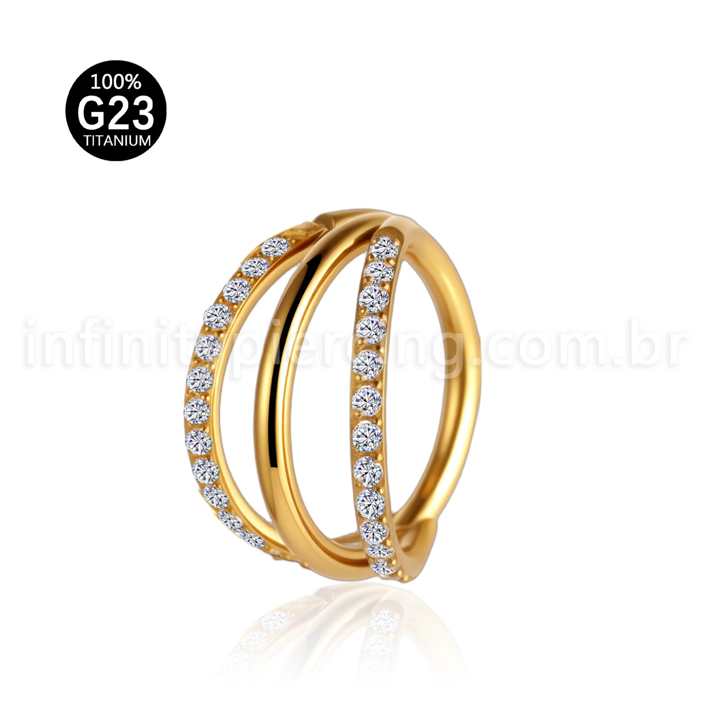 Piercing Argola Três Fileira Titânio Segmento Articulado 2 Fileiras Com Zircônia Cravejada