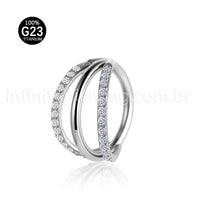 Piercing Argola Três Fileira Titânio Segmento Articulado 2 Fileiras Com Zircônia Cravejada