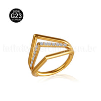 Piercing Argola Gota Titânio Três Fileiras Segmento Articulado Zircônia Cravejada