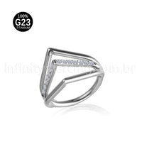 Piercing Argola Gota Titânio Três Fileiras Segmento Articulado Zircônia Cravejada