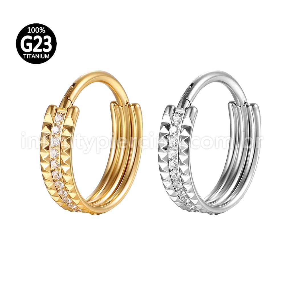 Piercing Argola Titânio Segmento Articulado Detalhes/Zircônia Cravejada