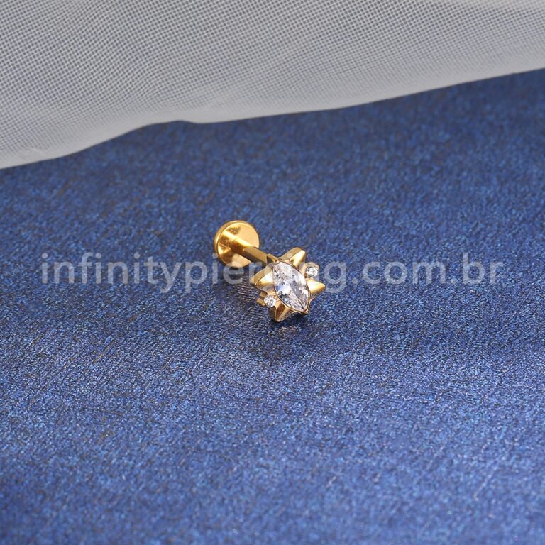 Piercing Labret Titânio Oval Com Detalhe Zircônia